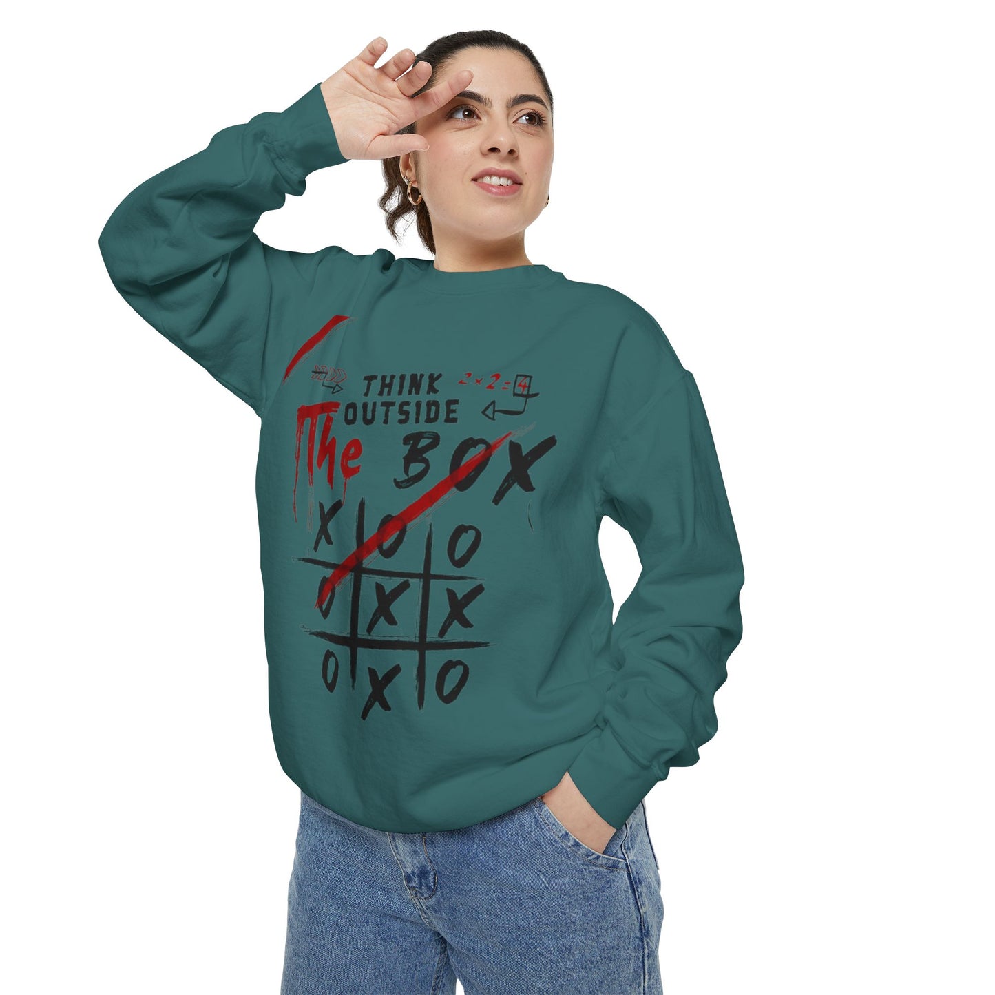 Think Outside the Box Sweatshirt, Unisex Garment-Dyed Hoodie, Casual Pullover, Gift for Creative Minds, Cozy Streetwear
