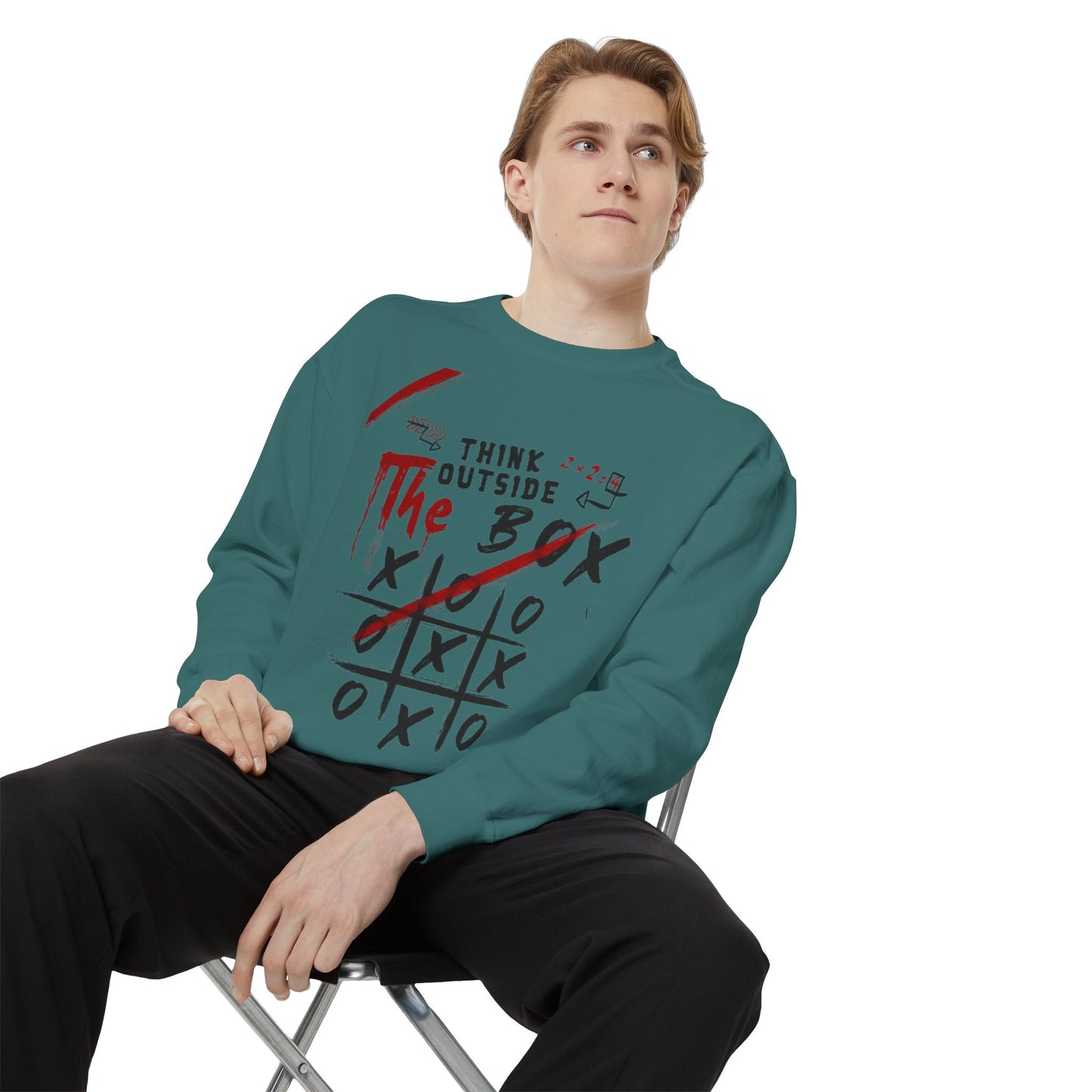 Think Outside the Box Sweatshirt, Unisex Garment-Dyed Hoodie, Casual Pullover, Gift for Creative Minds, Cozy Streetwear