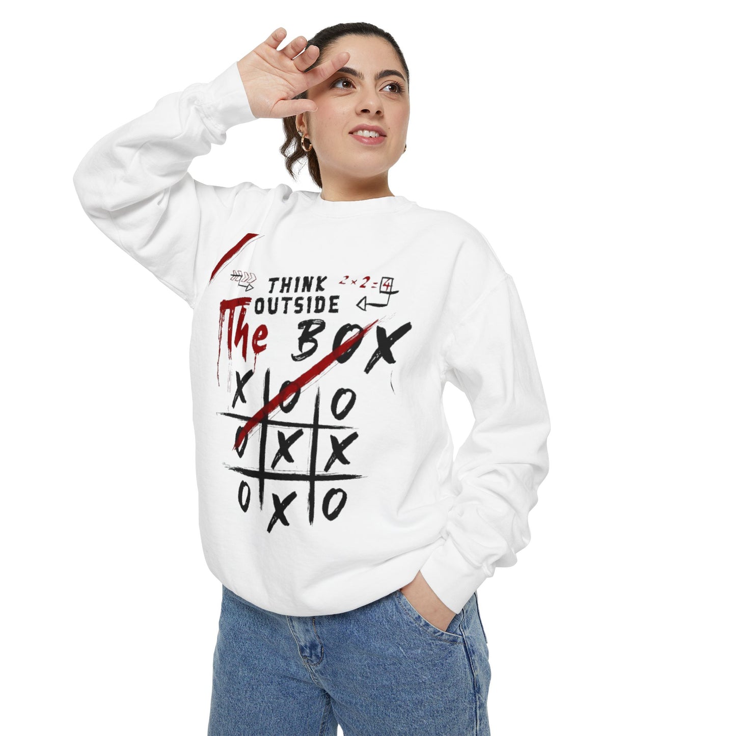 Think Outside the Box Sweatshirt, Unisex Garment-Dyed Hoodie, Casual Pullover, Gift for Creative Minds, Cozy Streetwear