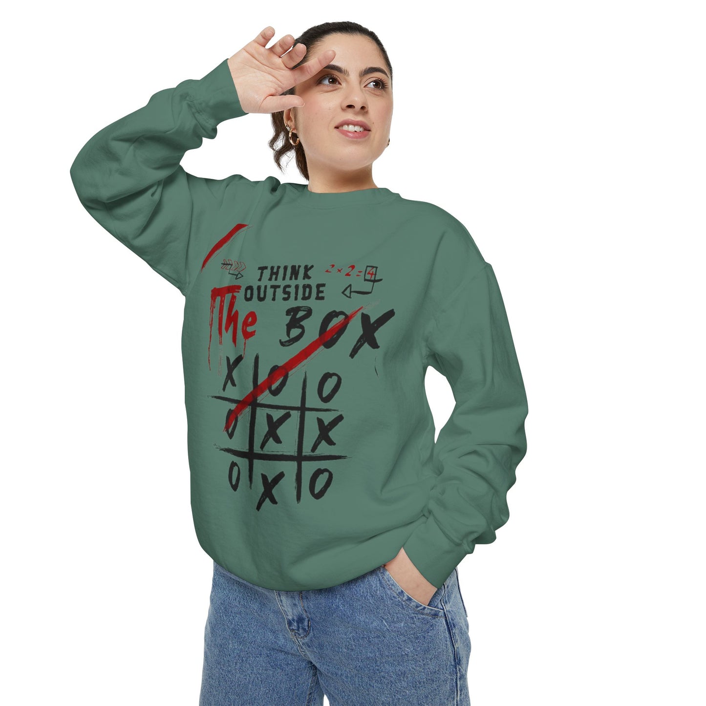 Think Outside the Box Sweatshirt, Unisex Garment-Dyed Hoodie, Casual Pullover, Gift for Creative Minds, Cozy Streetwear