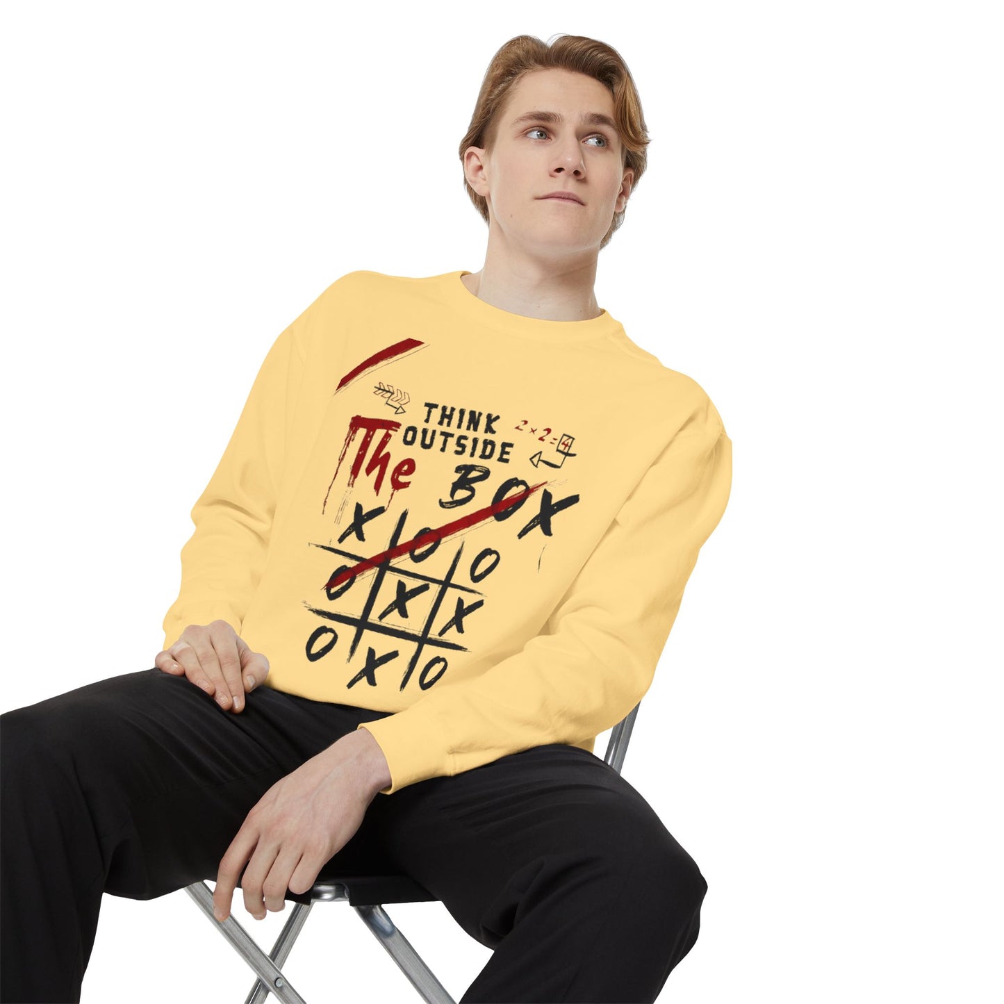 Think Outside the Box Sweatshirt, Unisex Garment-Dyed Hoodie, Casual Pullover, Gift for Creative Minds, Cozy Streetwear
