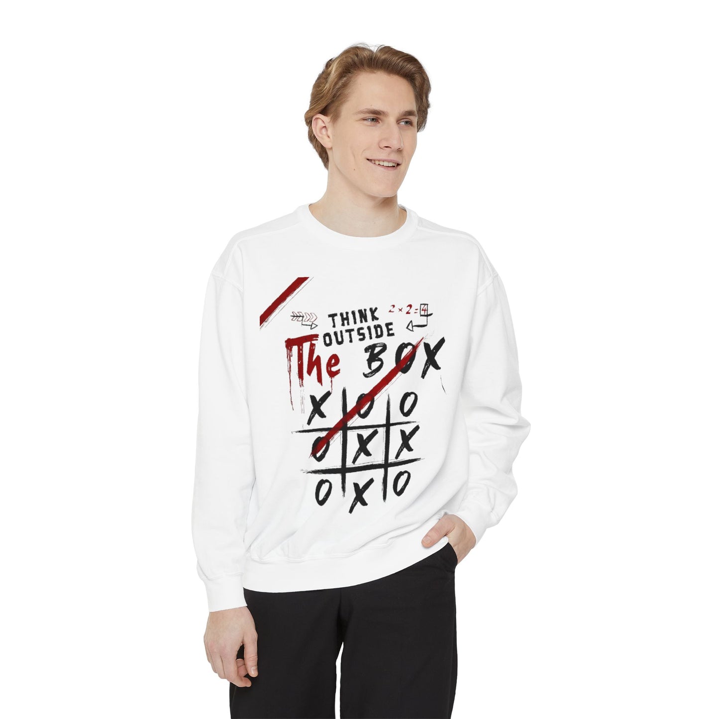 Think Outside the Box Sweatshirt, Unisex Garment-Dyed Hoodie, Casual Pullover, Gift for Creative Minds, Cozy Streetwear