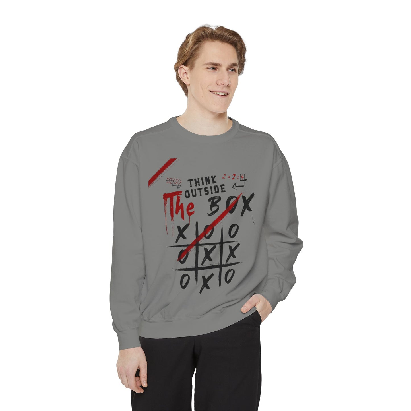 Think Outside the Box Sweatshirt, Unisex Garment-Dyed Hoodie, Casual Pullover, Gift for Creative Minds, Cozy Streetwear