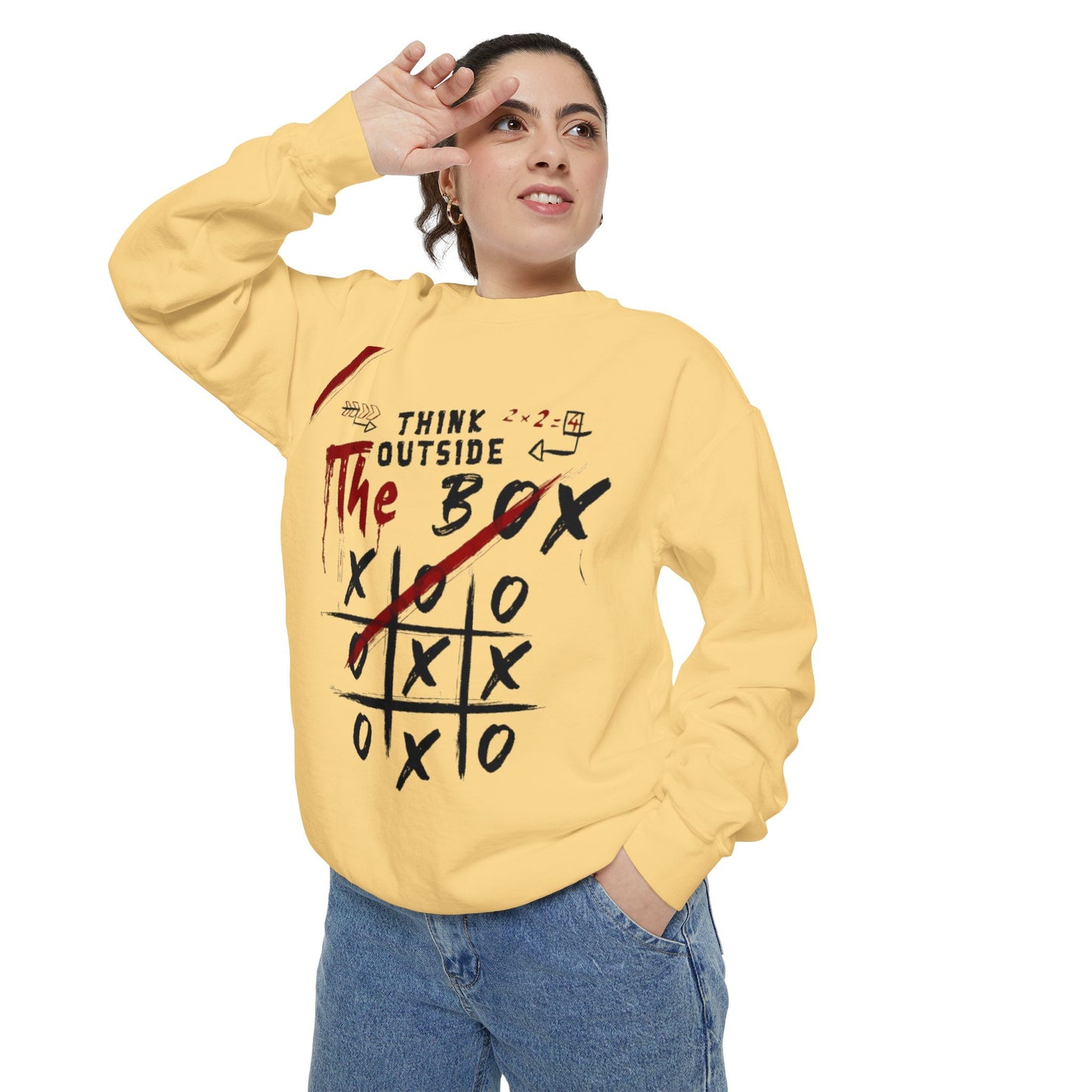Think Outside the Box Sweatshirt, Unisex Garment-Dyed Hoodie, Casual Pullover, Gift for Creative Minds, Cozy Streetwear