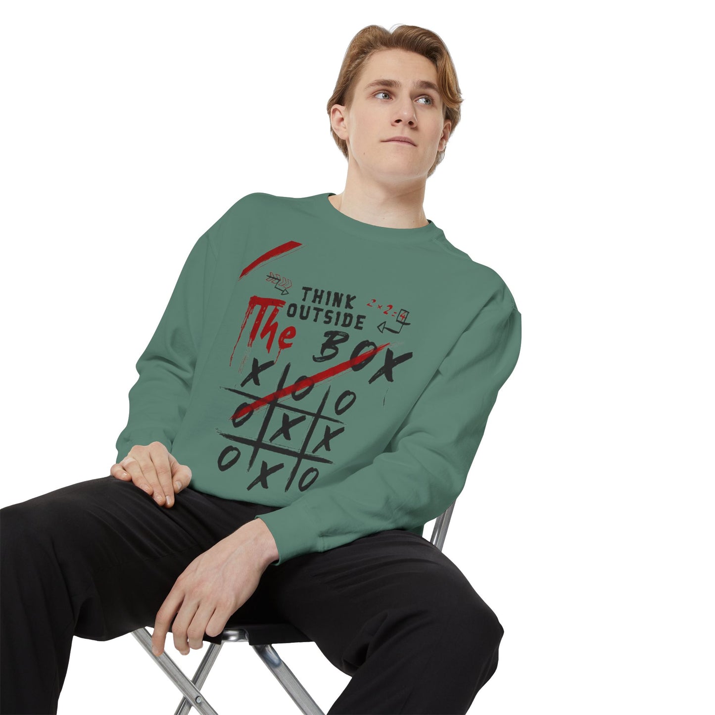 Think Outside the Box Sweatshirt, Unisex Garment-Dyed Hoodie, Casual Pullover, Gift for Creative Minds, Cozy Streetwear