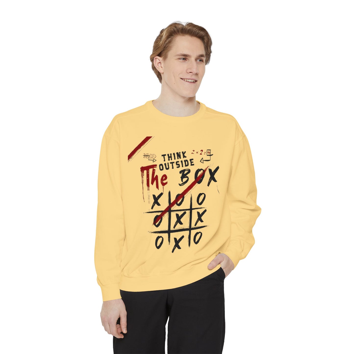 Think Outside the Box Sweatshirt, Unisex Garment-Dyed Hoodie, Casual Pullover, Gift for Creative Minds, Cozy Streetwear