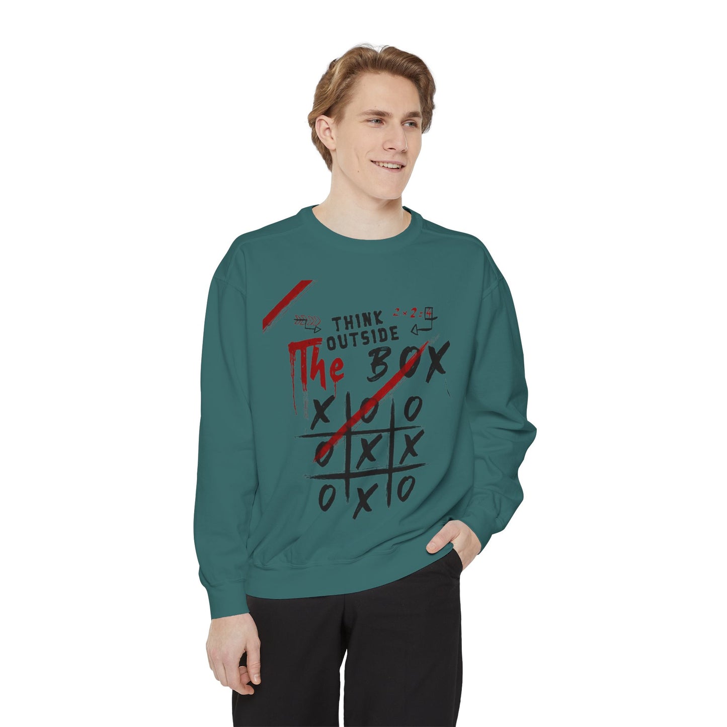 Think Outside the Box Sweatshirt, Unisex Garment-Dyed Hoodie, Casual Pullover, Gift for Creative Minds, Cozy Streetwear