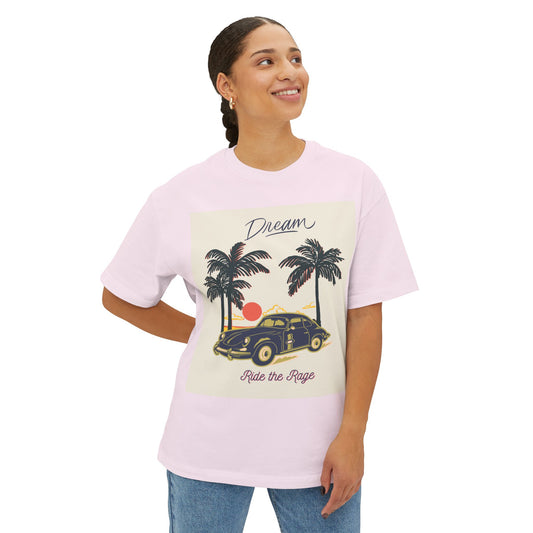 Dream Ride Oversized Tee - Unisex Boxy T-Shirt with Retro Sunset Design