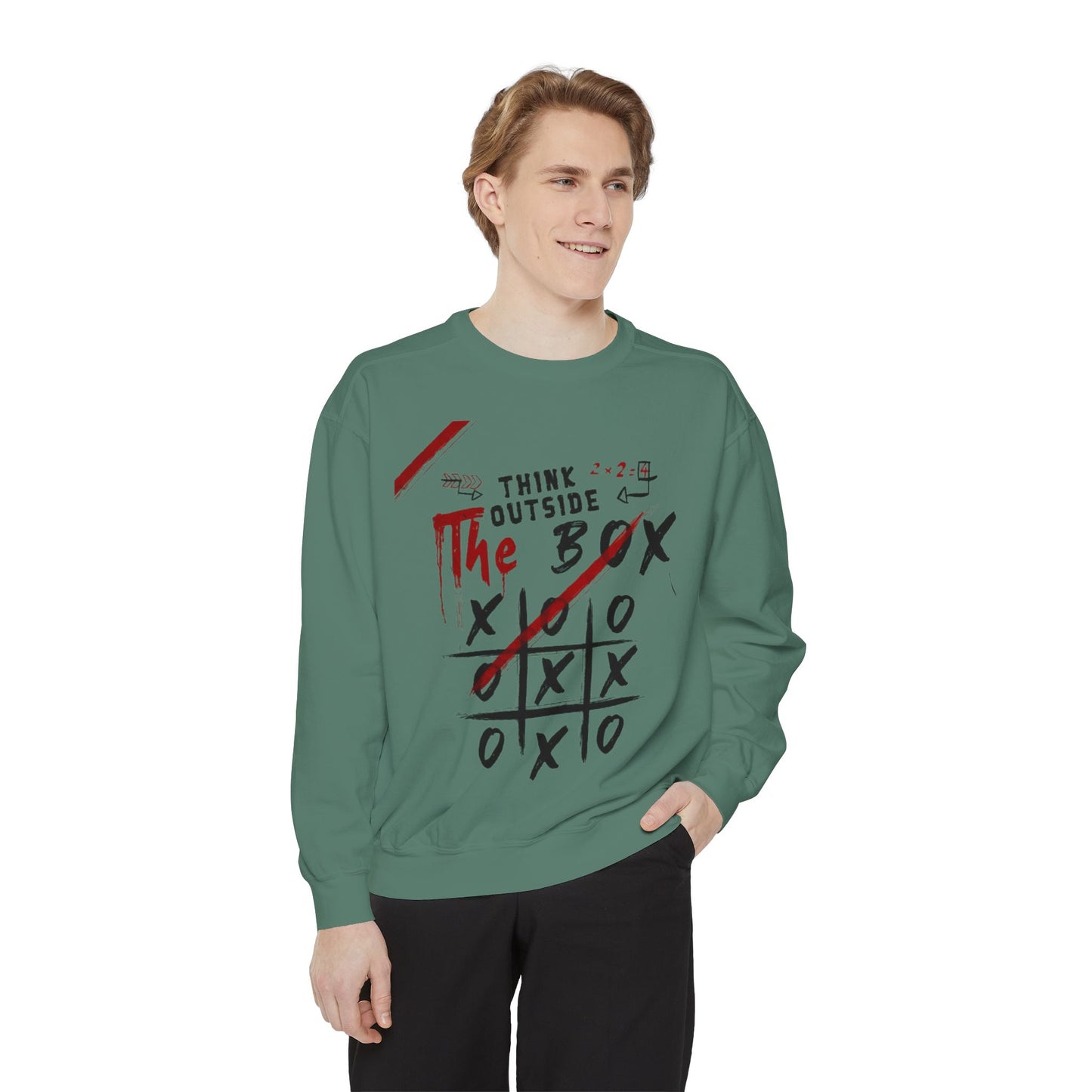 Think Outside the Box Sweatshirt, Unisex Garment-Dyed Hoodie, Casual Pullover, Gift for Creative Minds, Cozy Streetwear