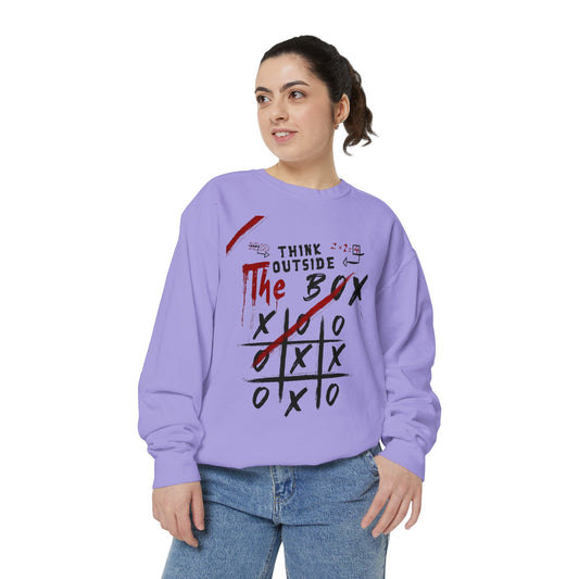 Think Outside the Box Sweatshirt, Unisex Garment-Dyed Hoodie, Casual Pullover, Gift for Creative Minds, Cozy Streetwear