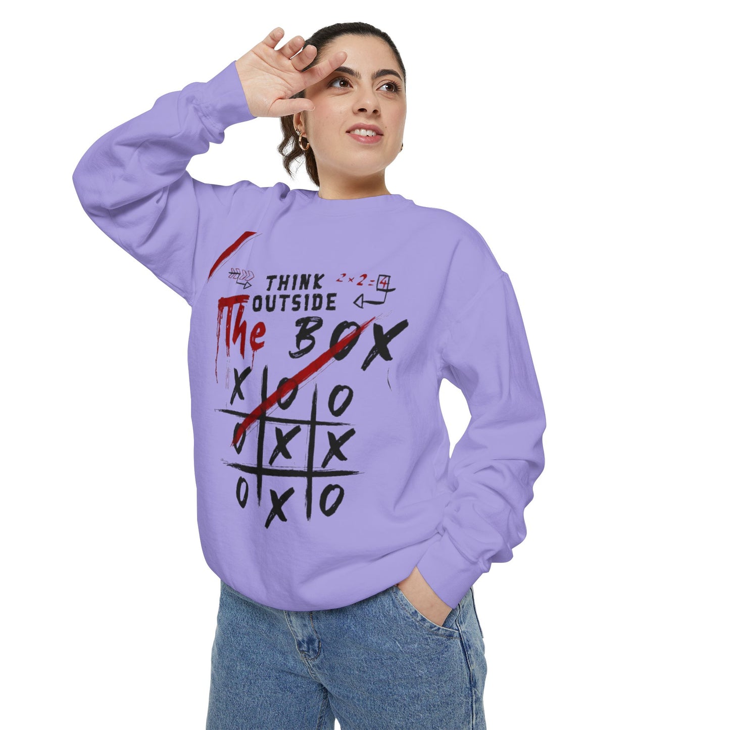 Think Outside the Box Sweatshirt, Unisex Garment-Dyed Hoodie, Casual Pullover, Gift for Creative Minds, Cozy Streetwear