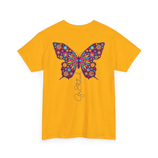 Boho Butterfly Tee - Floral Unisex Heavy Cotton Shirt for Nature Lovers, Spring Events, Festivals, Eco-Conscious Fashion